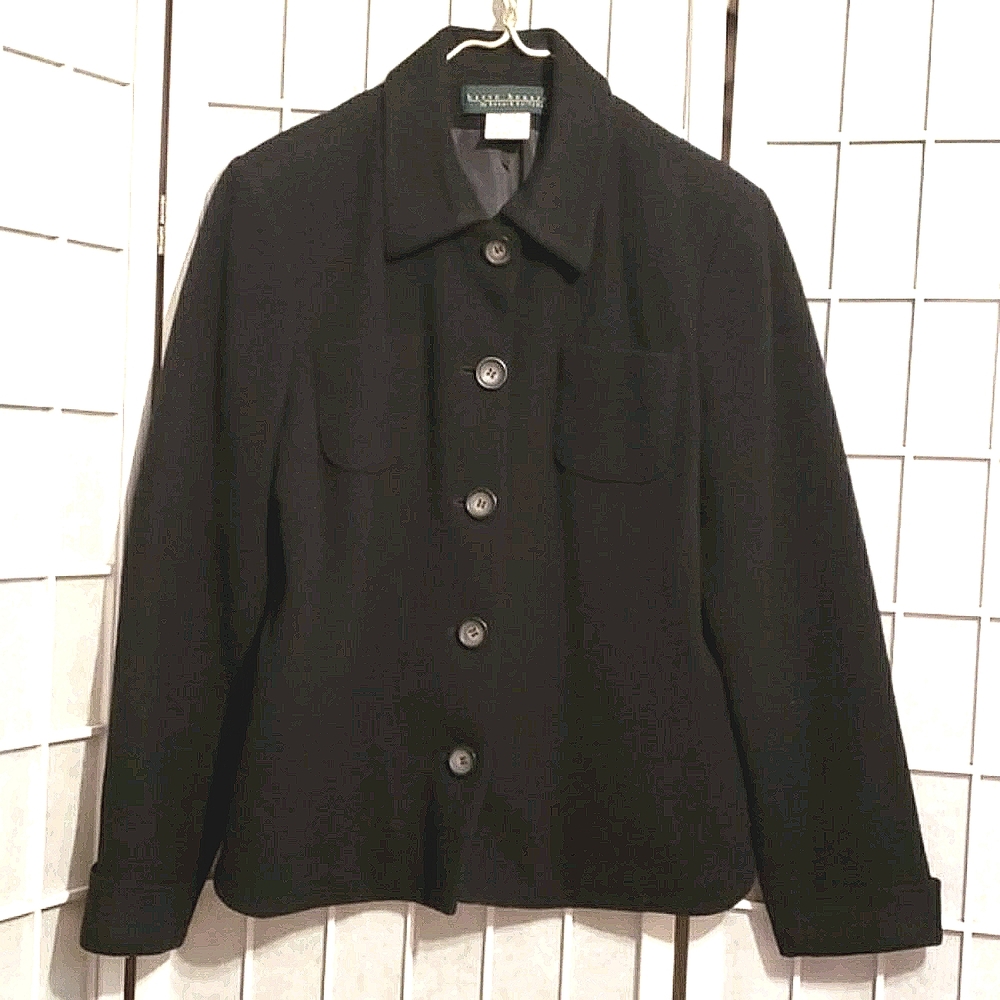 HARVE BENARD WOOL/NYLON BLACK BUTTON DOWN PEACOAT SZ 12